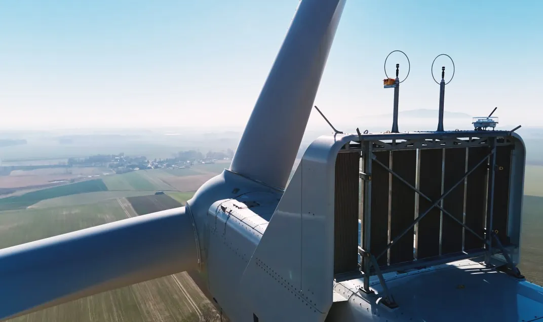 Wind turbine nacelle showing electrical infrastructure components, representing the medium-voltage environments where cable clamps and HRC fuse links are used.