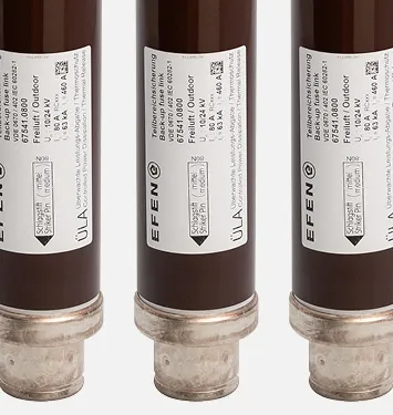 Detail of the end cap on an EFEN Medium Voltage HRC fuse link.